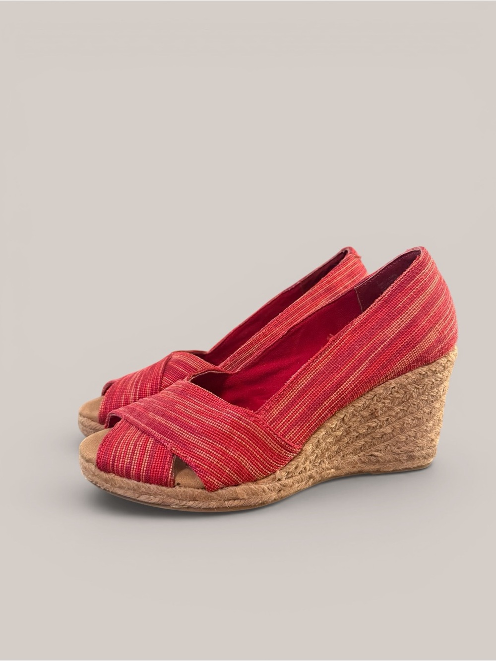 Y2K Vintage Merona Pink and Red Striped Wedge Open Toe Pumps